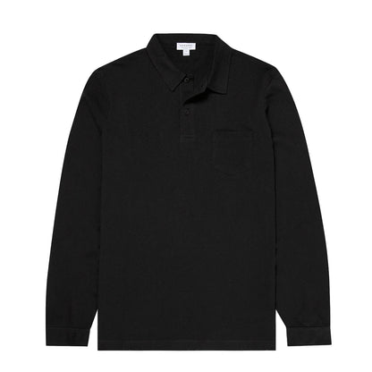 Sunspel Long Sleeve Riviera Polo Black