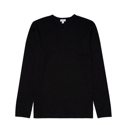 Sunspel Long Sleeve Waffle T-shirt Black - The Sporting Lodge