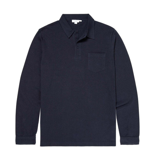 Sunspel Long Sleeved Riviera Polo Navy