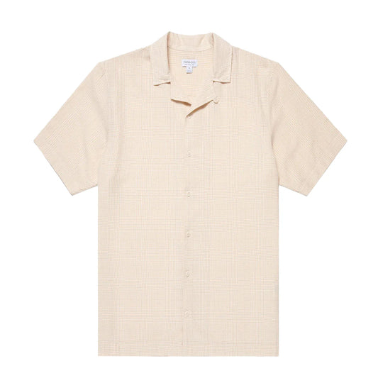 Sunspel Loose Weave Check Shirt Ecru