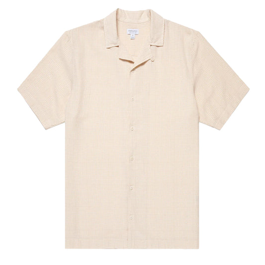Sunspel Loose Weave Check Shirt Ecru