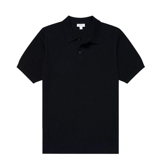 Sunspel Mesh Stitch S/S Polo Knitwear Navy