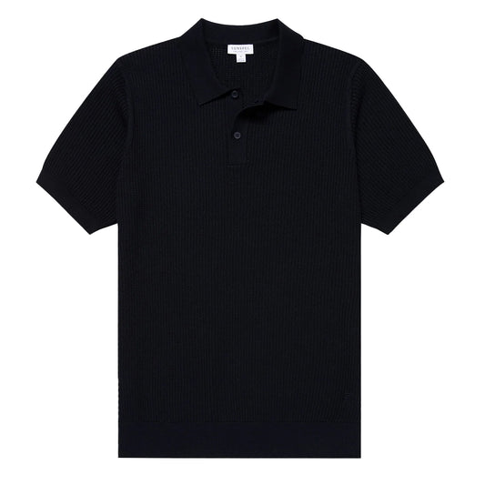 Sunspel Mesh Stitch S/S Polo Knitwear Navy