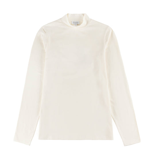 Sunspel Womens Mock Neck L/S Top Ecru