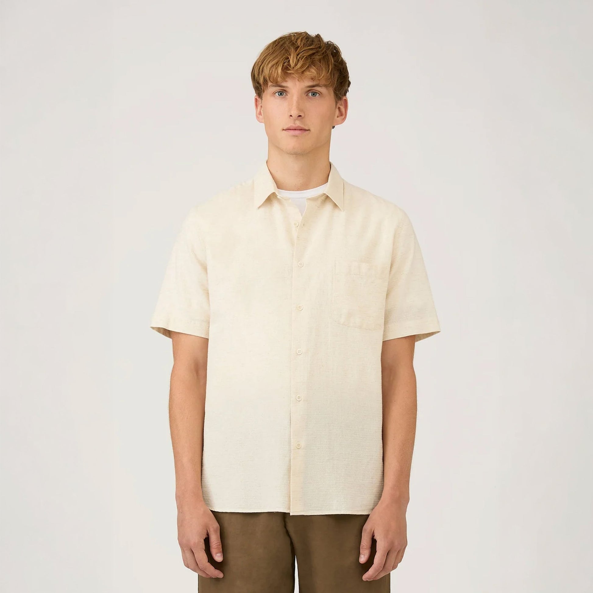 Sunspel Natural Texture Linen Shirt Ecru