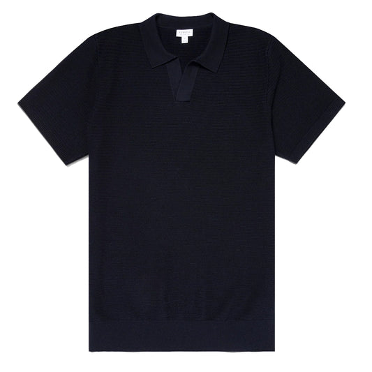 Sunspel Open Textured Polo Shirt Navy - The Sporting Lodge