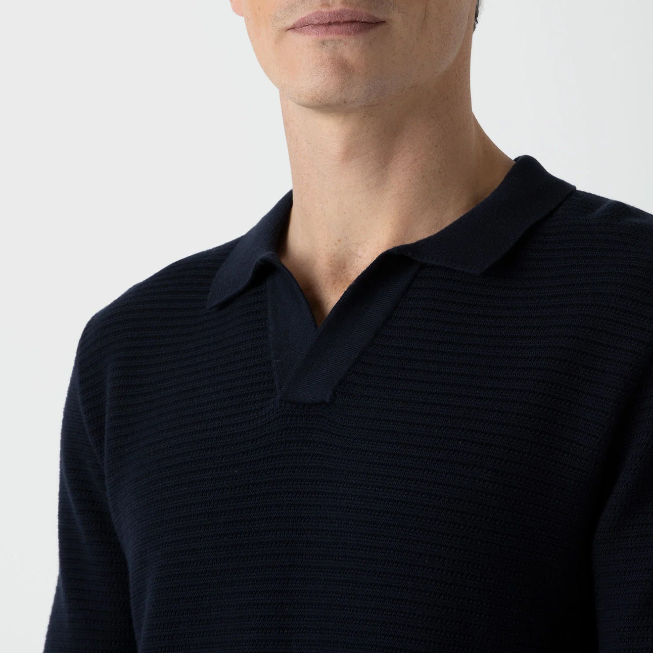 Sunspel Open Textured Polo Shirt Navy - The Sporting Lodge