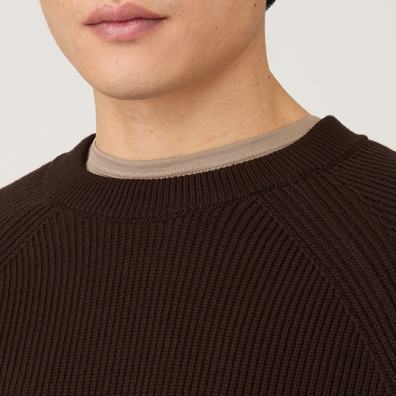 Sunspel Ribbed Cotton Jumper Truffle - The Sporting Lodge
