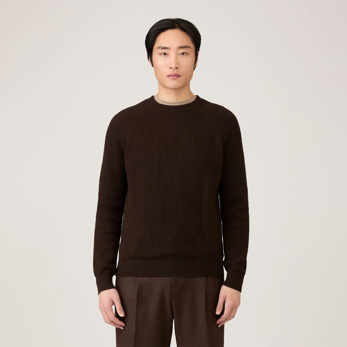 Sunspel Ribbed Cotton Jumper Truffle - The Sporting Lodge