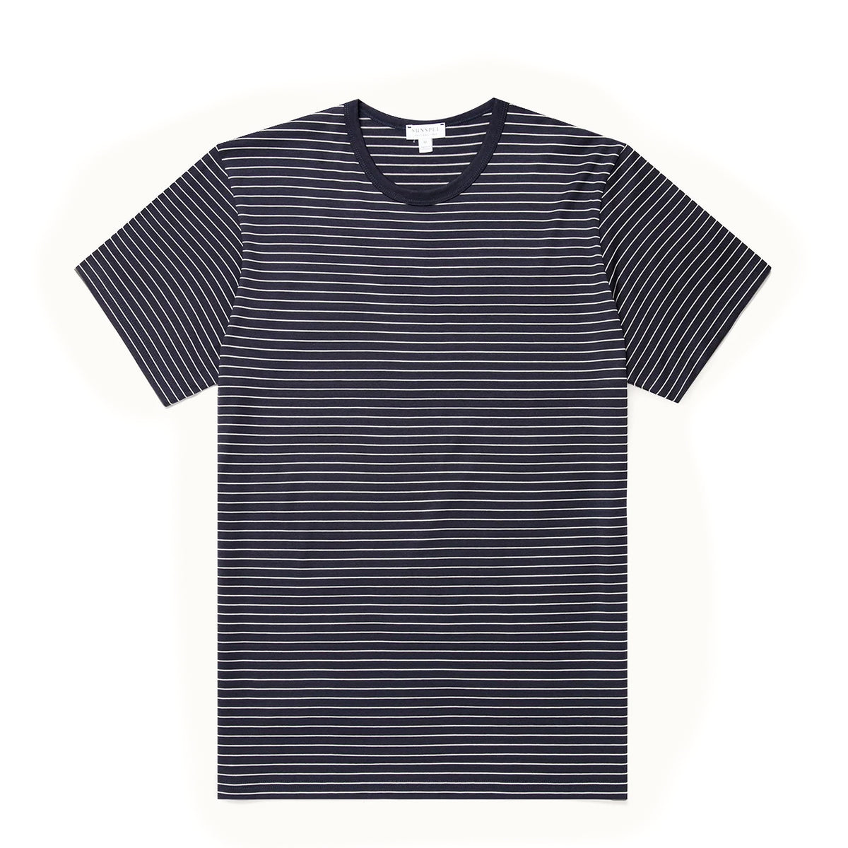 Sunspel S/S Classic Stripe T-Shirt Navy / Ecru Pinstripe