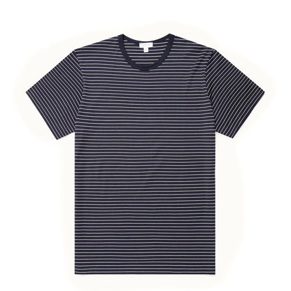 Sunspel S/S Classic Stripe T-Shirt Navy / Ecru Pinstripe