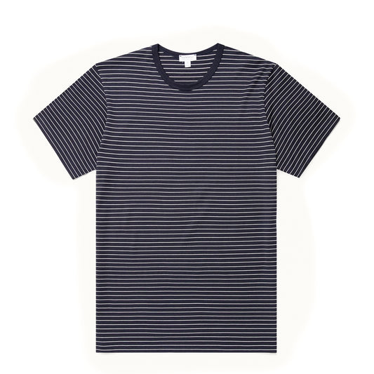 Sunspel S/S Classic Stripe T-Shirt Navy / Ecru Pinstripe