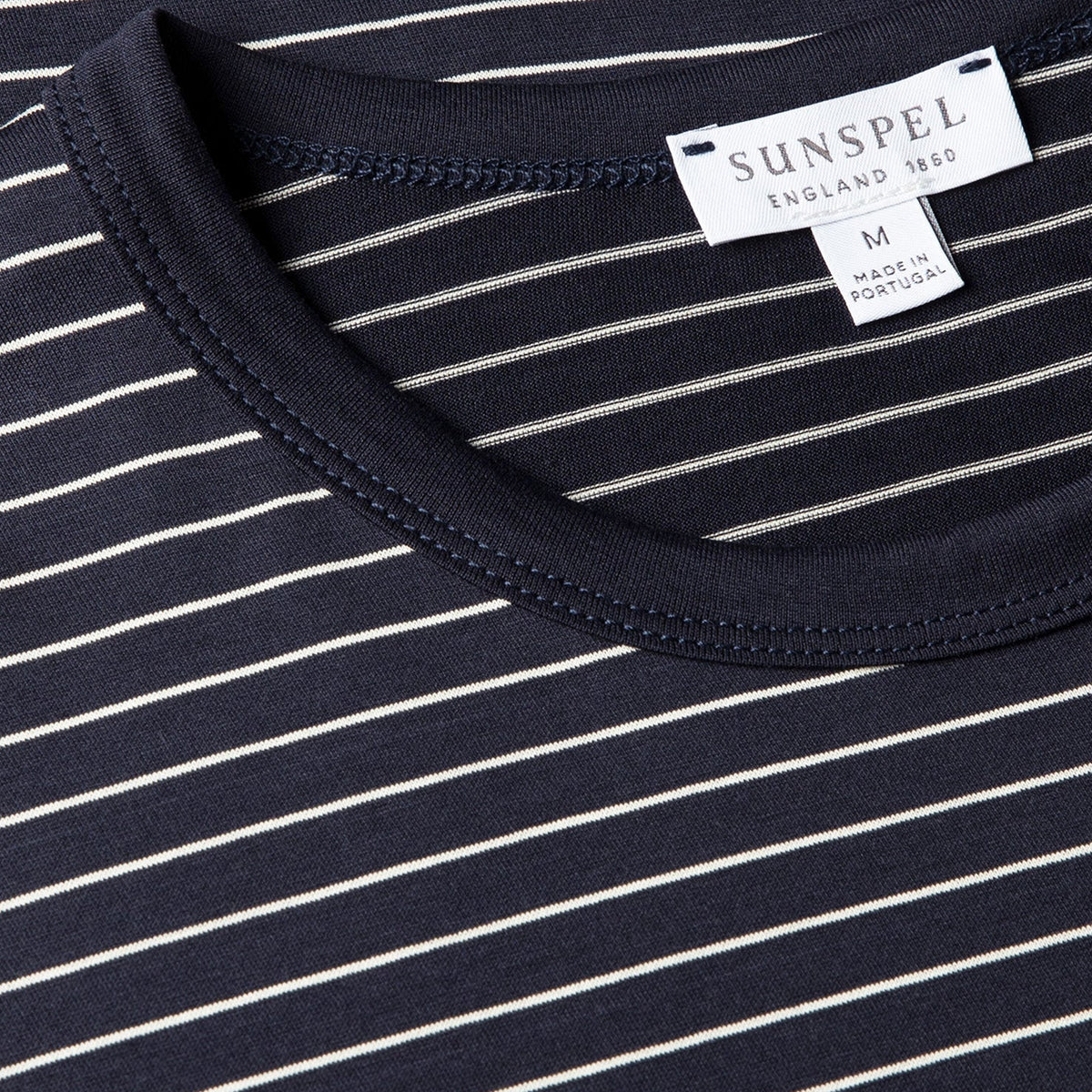 Sunspel S/S Classic Stripe T-Shirt Navy / Ecru Pinstripe
