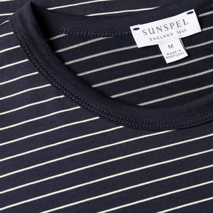 Sunspel S/S Classic Stripe T-Shirt Navy / Ecru Pinstripe