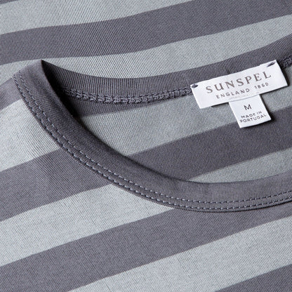 Sunspel SS Classic Stripe T-Shirt Stone Blue / Slate Blue Block Stripe