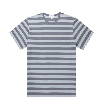 Sunspel SS Classic Stripe T-Shirt Stone Blue / Slate Blue Block Stripe