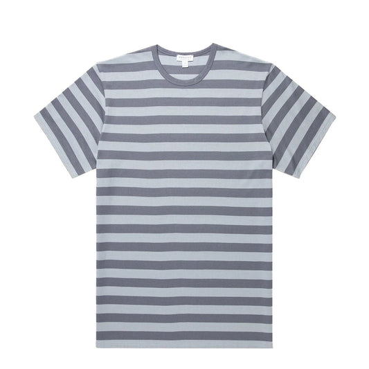 Sunspel SS Classic Stripe T-Shirt Stone Blue / Slate Blue Block Stripe
