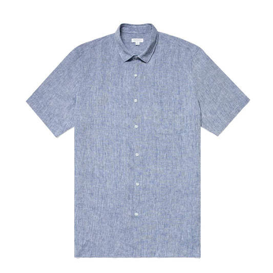 Sunspel SS Italian Linen Shirt Bluestone Melange