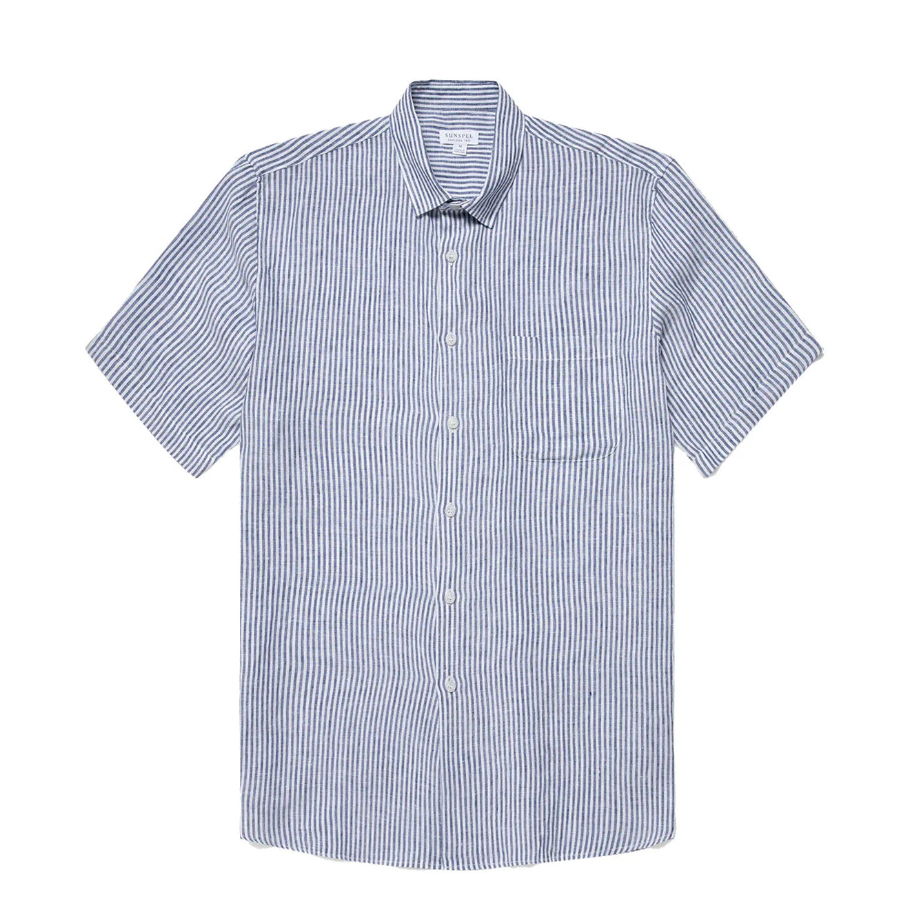 Sunspel SS Italian Linen Shirt Navy / White Linen Stripe
