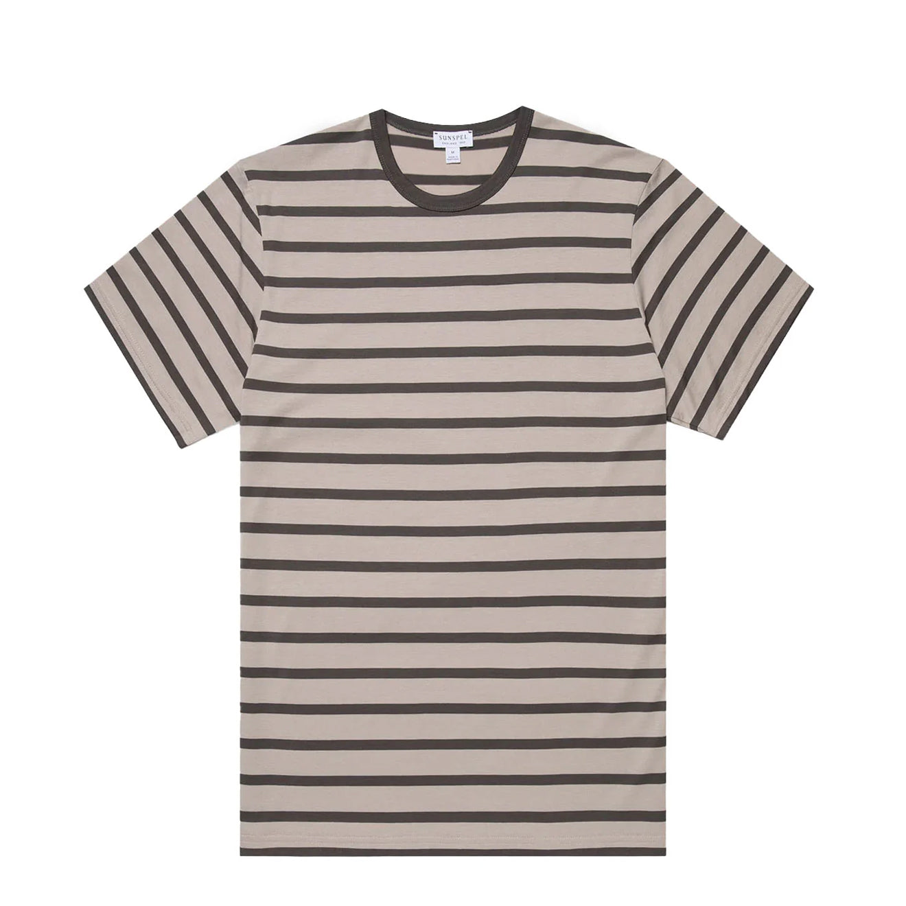 Sunspel S/S Stripe Crew Neck Tee Ash Grey / Charcoal