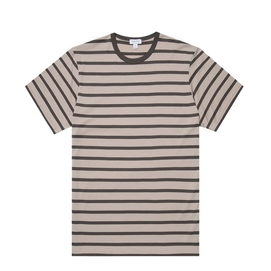 Sunspel S/S Stripe Crew Neck Tee Ash Grey / Charcoal