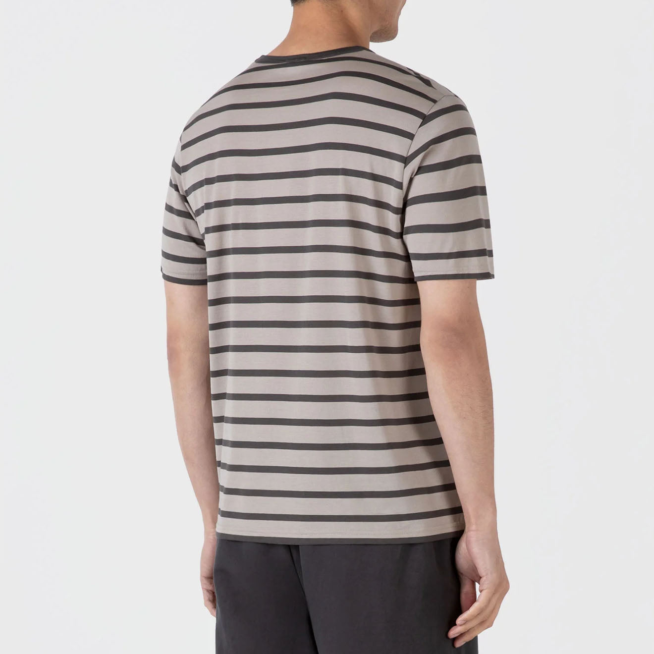 Sunspel S/S Stripe Crew Neck Tee Ash Grey / Charcoal - The Sporting Lodge