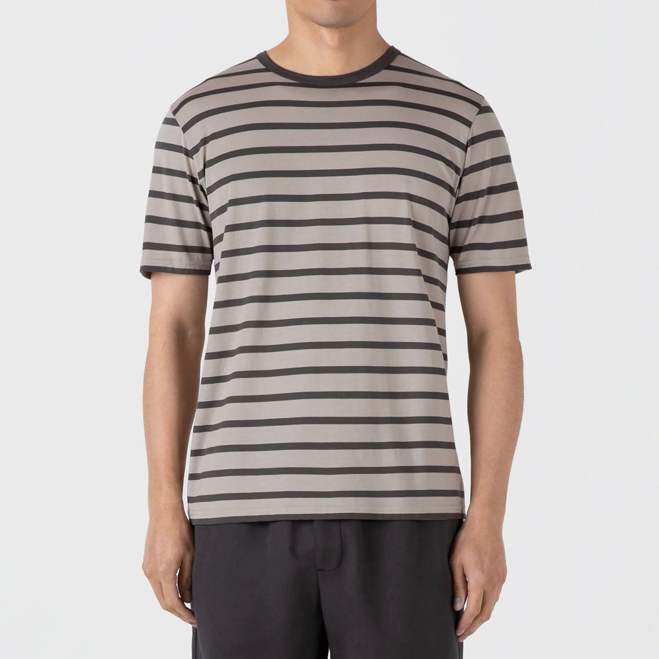 Sunspel S/S Stripe Crew Neck Tee Ash Grey / Charcoal - The Sporting Lodge