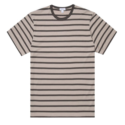 Sunspel S/S Stripe Crew Neck Tee Ash Grey / Charcoal - The Sporting Lodge