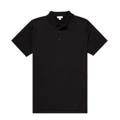Sunspel Sea Island Cotton Polo Shirt Black - The Sporting Lodge