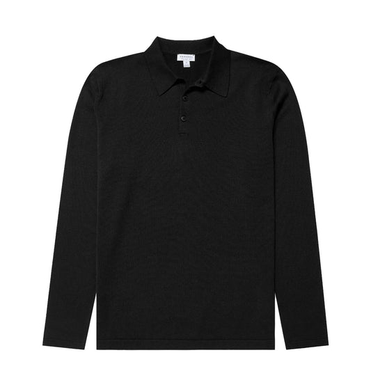 Sunspel Sea Island L/S Polo Knitwear Black