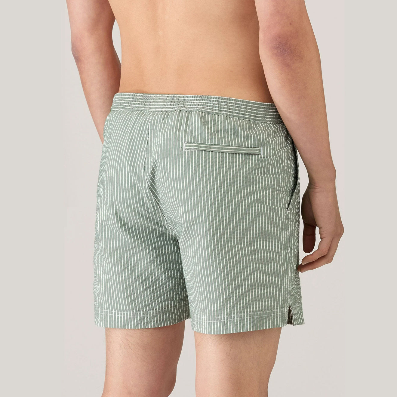 Sunspel Textured Stripe Swimshort Bright Green / White Seersucker Pinstripe
