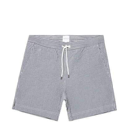 Sunspel Textured Stripe Swimshort Navy / White Seersucker Pinstripe