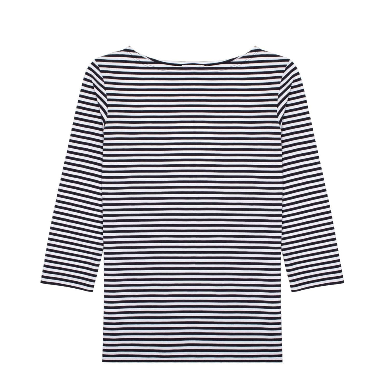 Sunspel Womens 3/4 Sleeve Boat Neck T-Shirt White / Navy Stripe - The Sporting Lodge