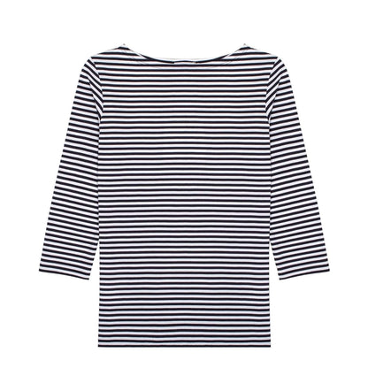 Sunspel Womens 3/4 Sleeve Boat Neck T-Shirt White / Navy Stripe - The Sporting Lodge