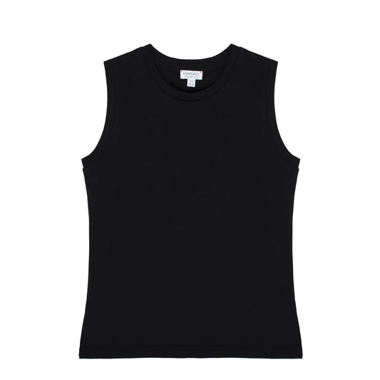 Sunspel Womens Boy Fit Tank T-Shirt Black