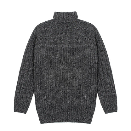Sunspel Womens Chunky Roll Neck Jumper Black / Grey Twist - The Sporting Lodge
