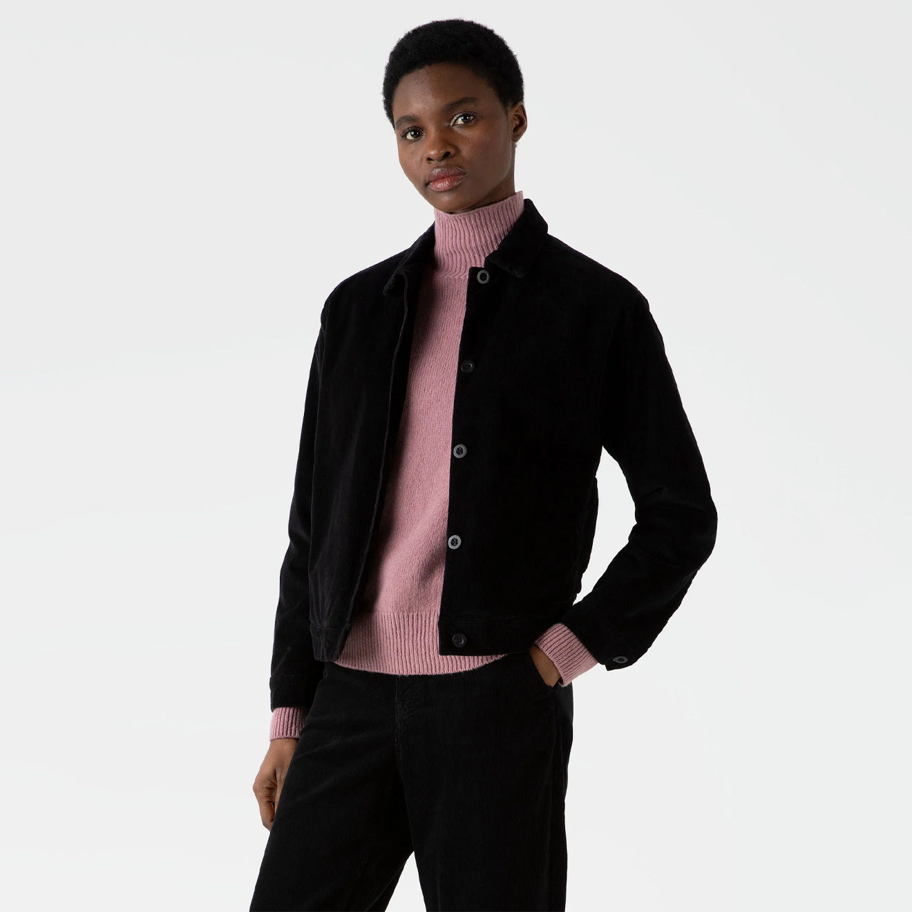 Sunspel Womens Corduroy Boxy Jacket Black - The Sporting Lodge