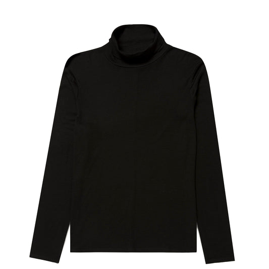 Sunspel Womens Fine Wool Jersey L/S Funnel Neck Top Black
