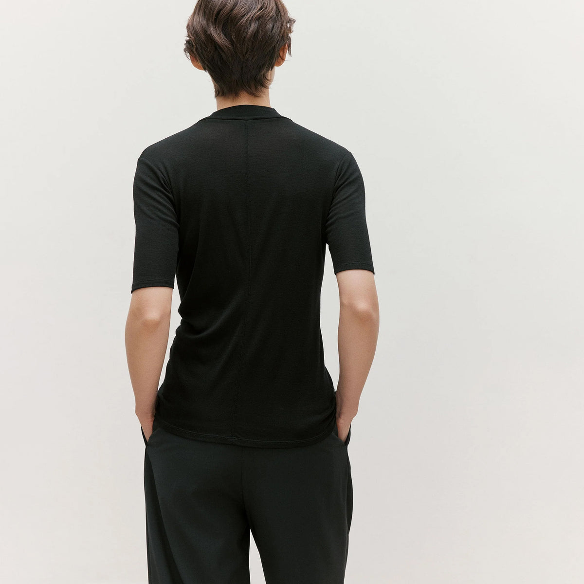 Sunspel Womens Fine Wool S/S Jersey Top Black