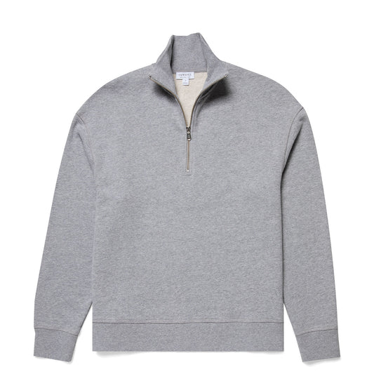 Sunspel Womens Half Zip Loopback Sweatshirt Grey Melange