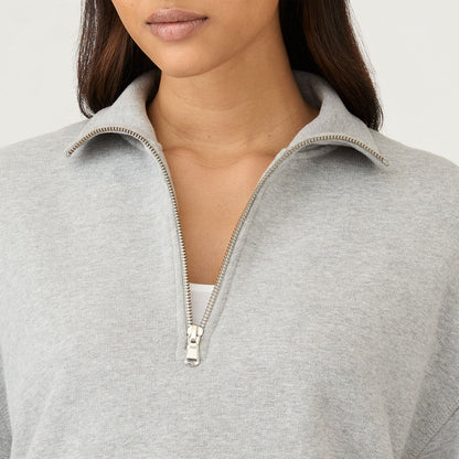 Sunspel Womens Half Zip Loopback Sweatshirt Grey Melange - The Sporting Lodge