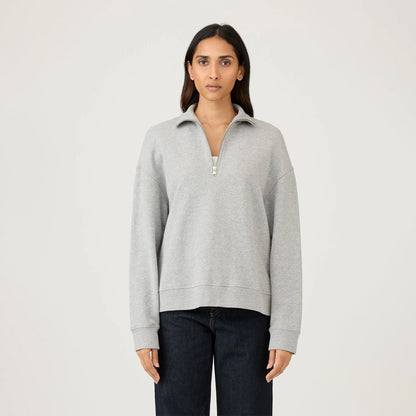 Sunspel Womens Half Zip Loopback Sweatshirt Grey Melange - The Sporting Lodge