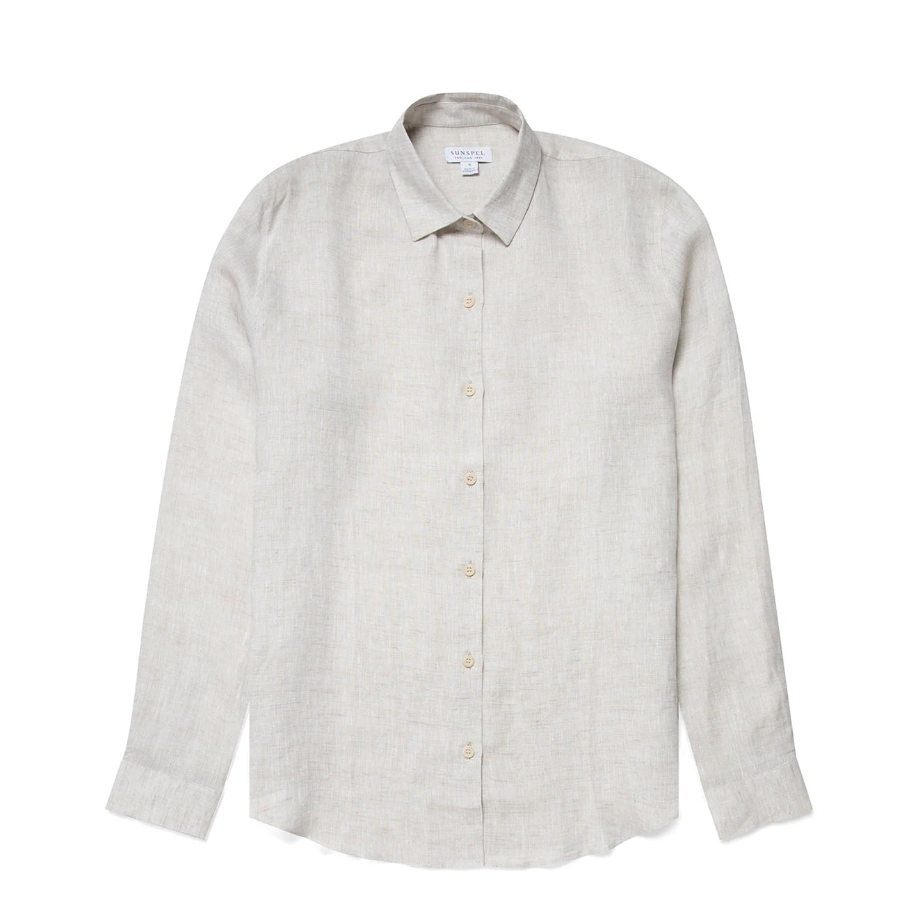 Sunspel Womens L/S Shirt Oatmeal Melange Linen - The Sporting Lodge