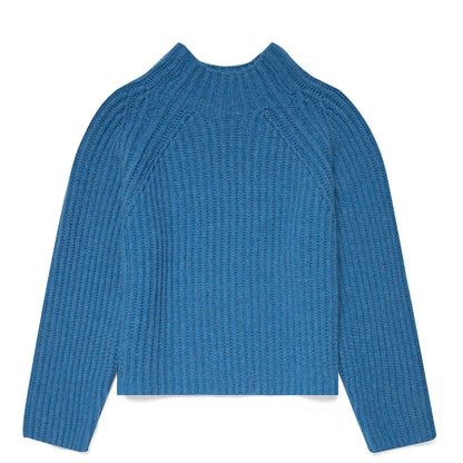 Sunspel Womens Lambswool Chunky Funnel Neck Jumper Blue Jean