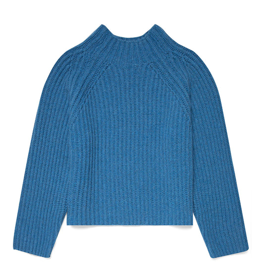 Sunspel Womens Lambswool Chunky Funnel Neck Jumper Blue Jean