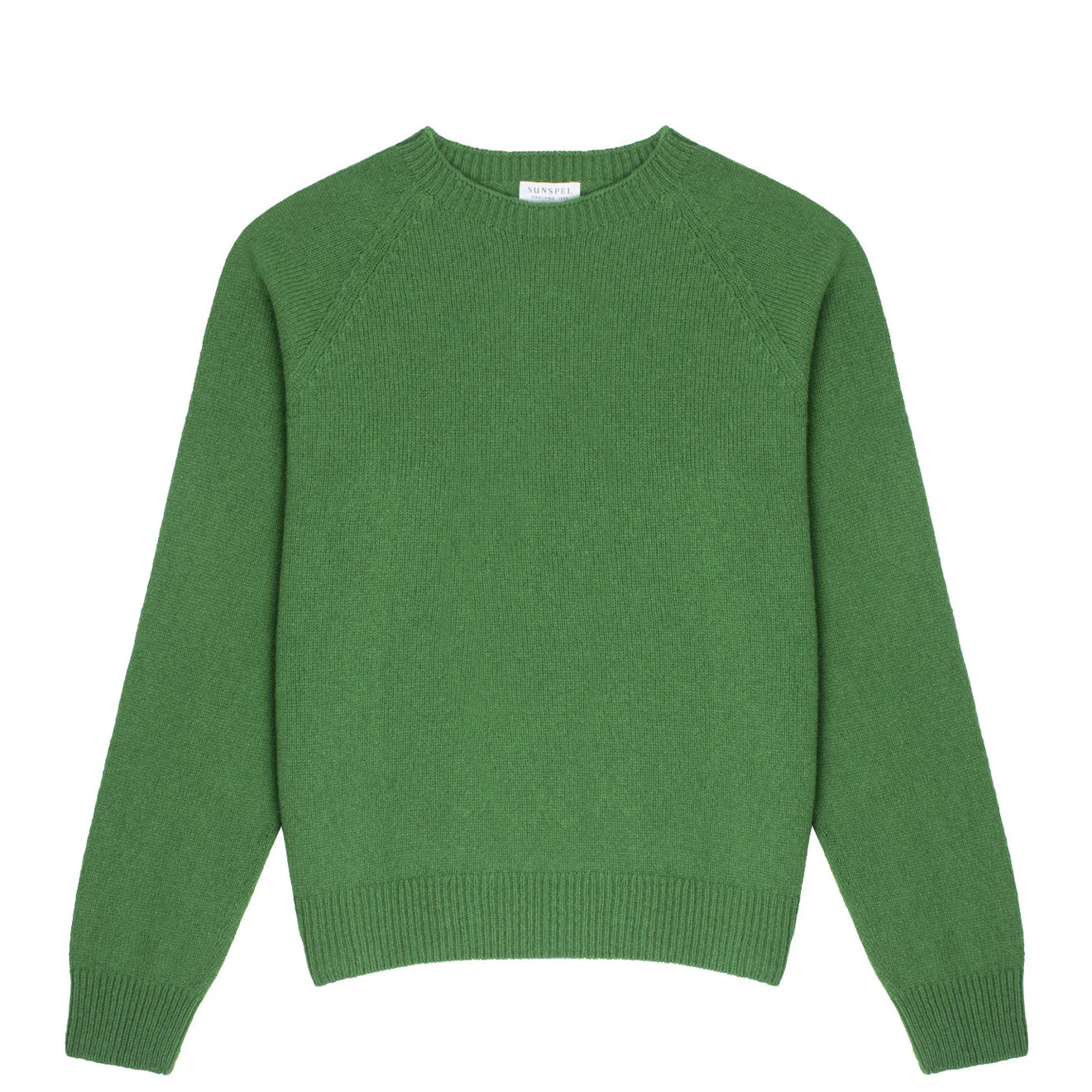 Sunspel Womens Lambswool Crew Neck Jumper Bright Green - The Sporting Lodge