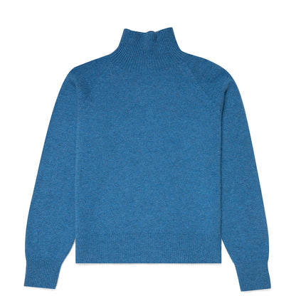 Sunspel Womens Lambswool Funnel Neck Jumper Blue Jean