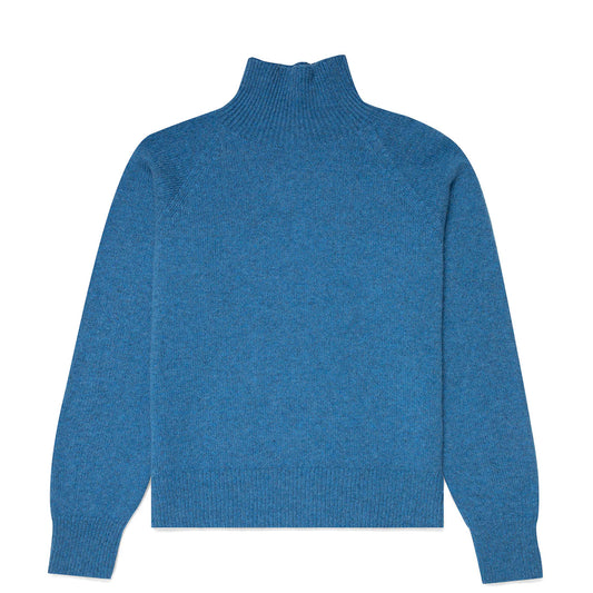 Sunspel Womens Lambswool Funnel Neck Jumper Blue Jean