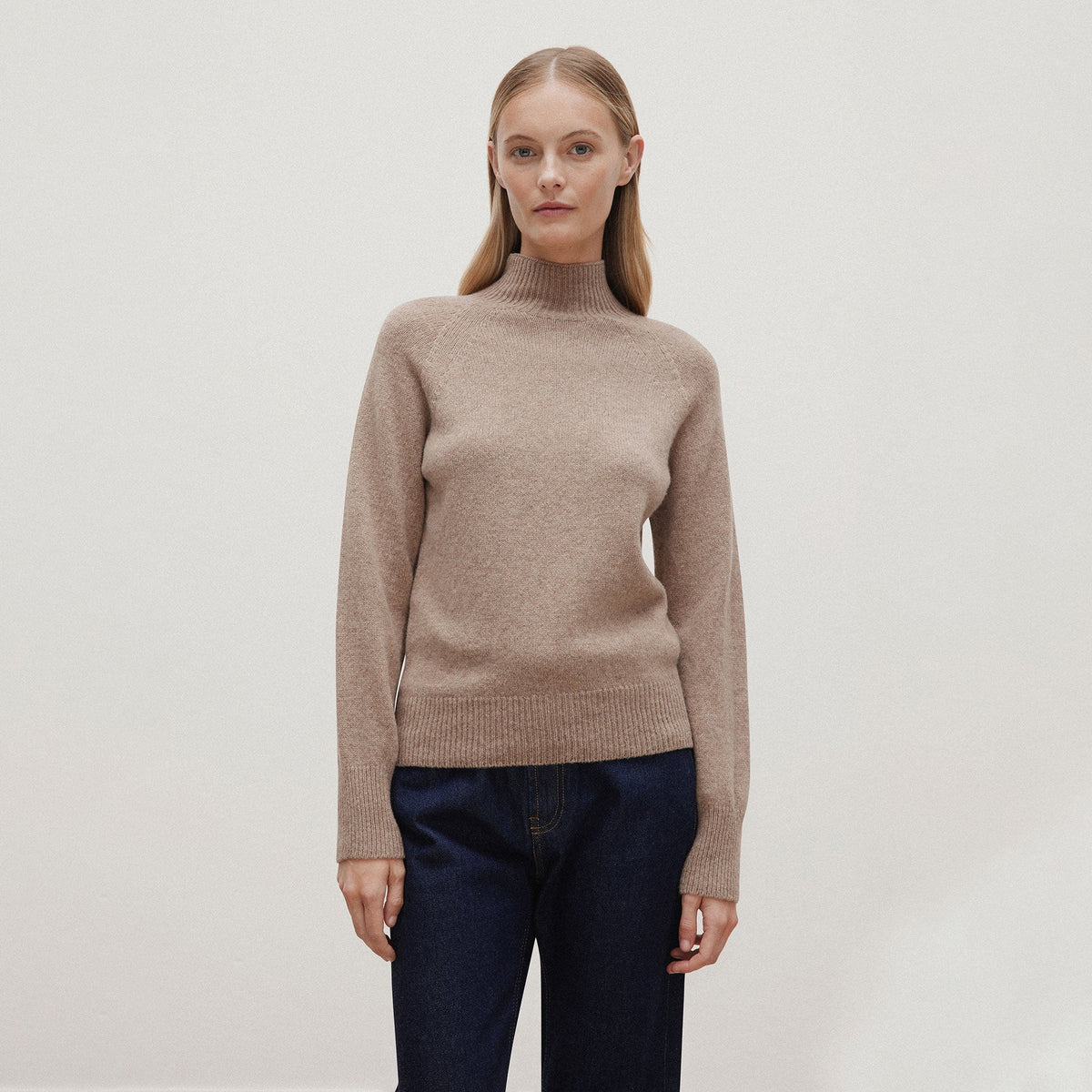 Sunspel Womens Lambswool Funnel Neck Jumper Mink