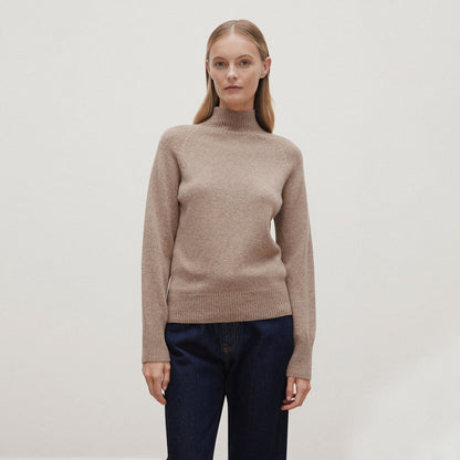 Sunspel Womens Lambswool Funnel Neck Jumper Mink